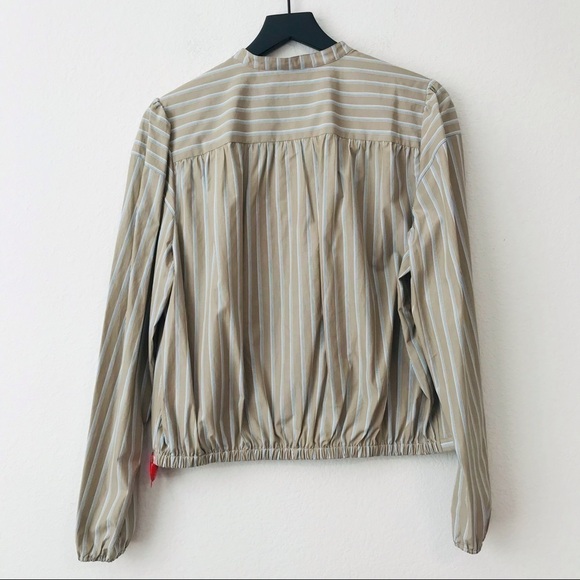 New! Theory Shirred Yoke Mandarin Collar Buttoned Down Blouse Top - Picture 6 of 15